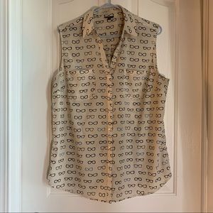 Talbots Glasses Print Collared Blouse